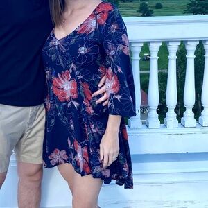 Free People Navy and Red Floral Dress